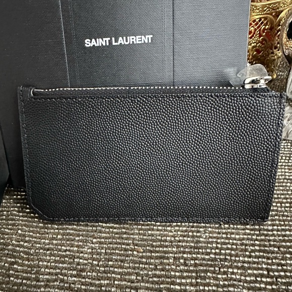 NWT Saint Laurent Grain de Poudre Leather Zip Card Holder full inclusion - Picture 4 of 11